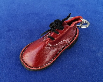 Vintage Handmade Keychain Shoe, Genuine Leather Keychain, Collectible Find Keychain, Shoe Made of Red Genuine Leather, Gift for Him, Gifts