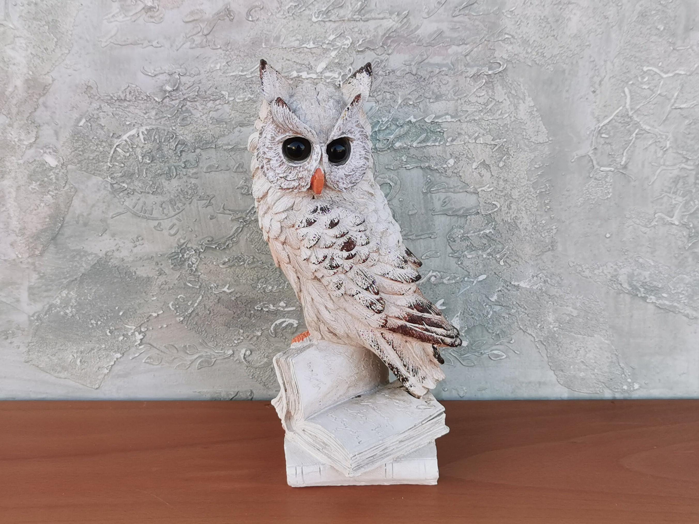 Vintage White Owl Figurine on Books &ndash; Owl Home Decor, Wisdom Shelf Accent