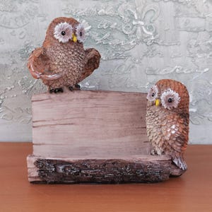 Soporte para teléfono con búhos, dos búhos adorables, figura de búho, tarjetero, soporte para smartphone, soporte vintage para teléfono, regalos