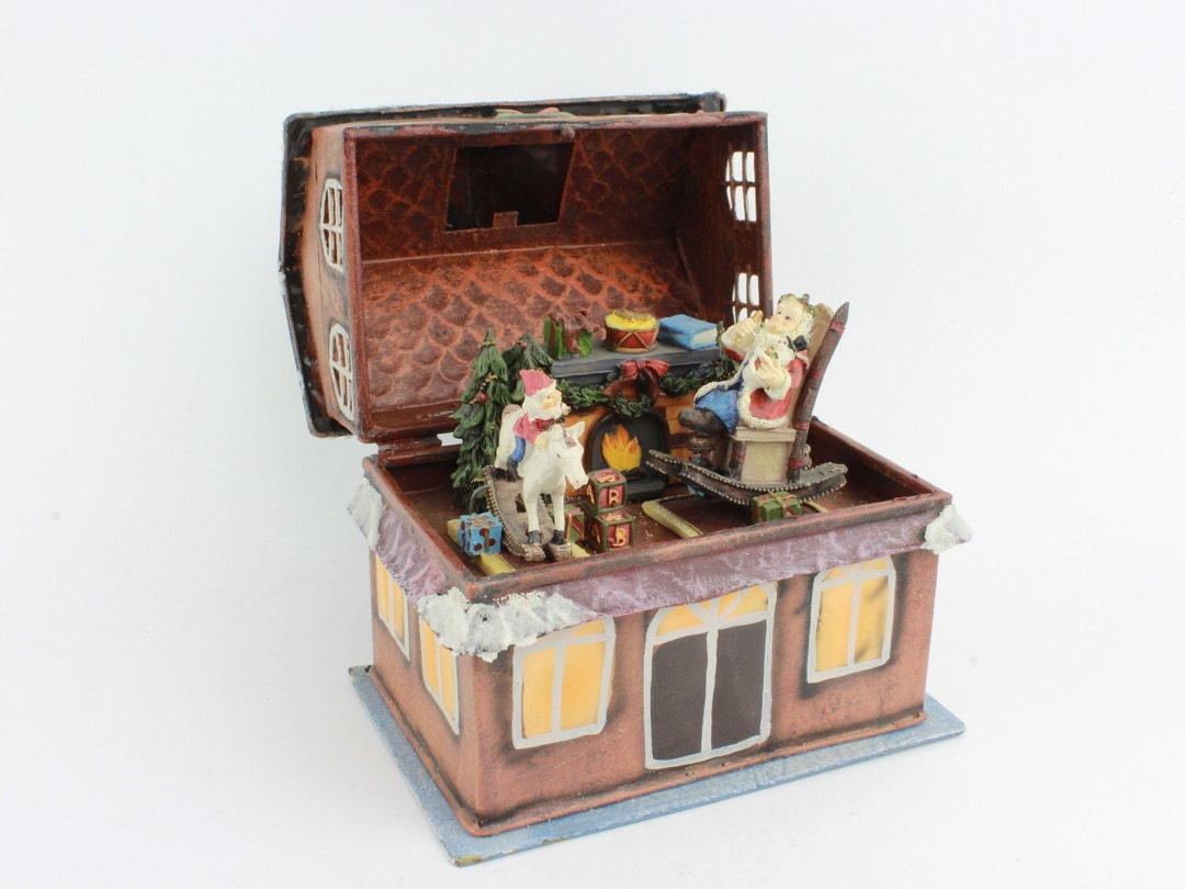 Christmas Music Box, Vintage Musical Christmas House Decor, Santa