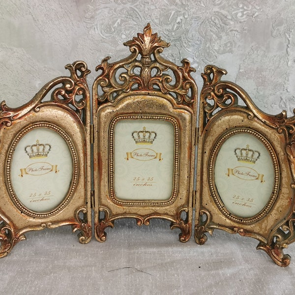 Triple Photo Frame, Baroque Photo Frame, Vintage Three Photo Frame, Photo Frame, Photo Frame 2.5"x3.5", Solid Frame, Baroque Style Decor