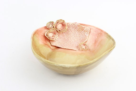 Pink And Beige Ring Tray, Wedding Ring Dish Holder