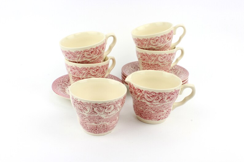 Red Tea Set English Porcelain Delftware Tea Set for 4 Red Etsy