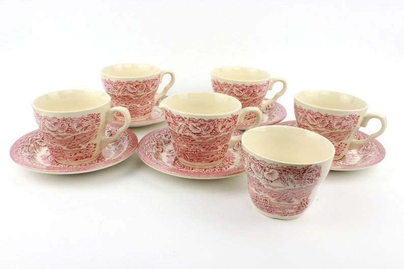 Red Tea Set English Porcelain Delftware Tea Set for 4 Red Etsy