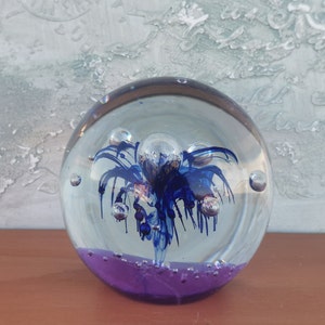 Paperweight, Glass Paperweight, Big Blue Glass Paperweight, Vintage Glass Paperweight, Art Glass, Controlled Bubble Glass Paperweight, Gifts