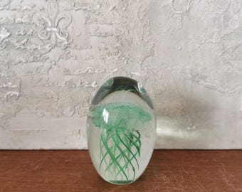 Hand Blown Jellyfish Glass Paperweight, Art Glass Ocean Decor, Murano Style
