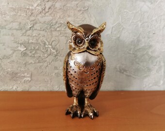 黄金のフクロウの彫刻：装飾樹脂製置物 - Etsy 日本