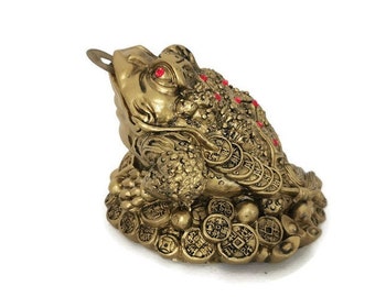 Money Lucky Fortune Ching Frog Toad Coin Home Tabletop Feng Shui Decor