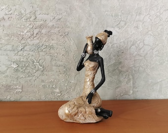 Vintage Resin African Woman Figurine, Ethnic Art Decor