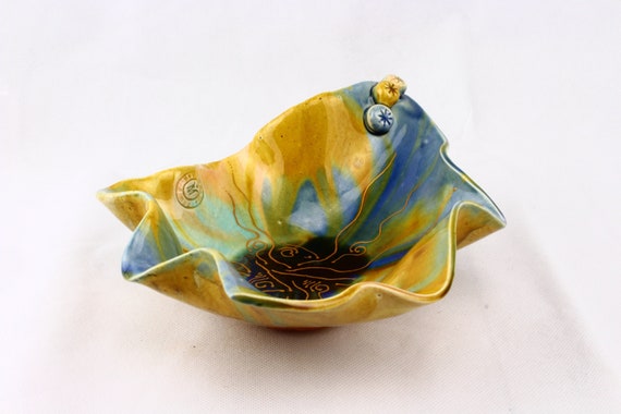 Blue And Yellow Ring Tray, Key Coin Tray, Wedding