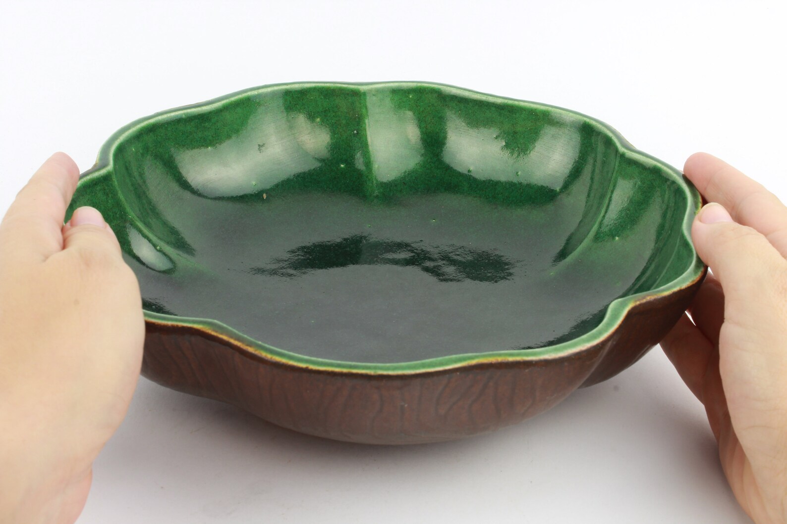 Large Green Fruit Bowl Ceramic Bowl Serving Bowl Vintage Etsy