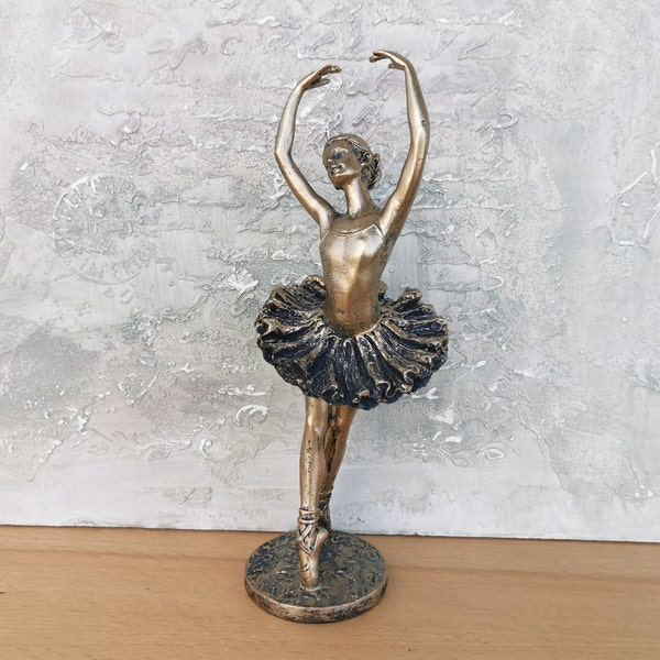 Vintage Dancing Ballerina Figurine, Romantic Ballerina Statue Figure, Ballerina Statuette, Ballerina Decor, Golden Ballerina Figurine