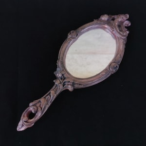 Vintage Baroque Hand Mirror: Pink & Gold Resin Dresser Mirror