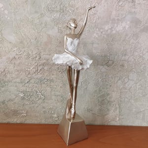 Vintage Golden Ballerina Figurine: Romantic Resin Statue, Ballet Decor