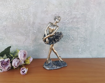 Vintage Ballerina Figurine, Dancing Ballerina Statue Figure, Romantic Ballerina Statuette, Ballerina Decor, Golden Ballerina Figurine