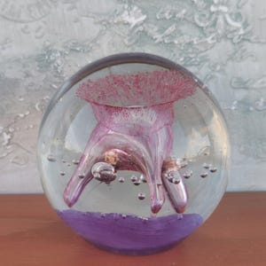 Vintage Art Glass Paperweight: Purple and Pink Controlled Bubble Design