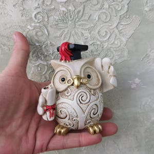 Owl Figurine, Owl Statue, Student Owl Sculpture, Owl Art Decor, Student Gift, Graduation Gift, Home Decor, Office Decor