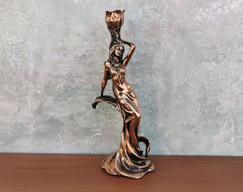 Woman Bronze Candle Holder, Nymph Tulip Figurine, Candelabra, Candlestick Holder, CandleHolder, Fairy Elf Decoration, Resin CandleHolder