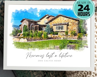 Custom House Portrait, First Home Art, Housewarming Gift (Digital Download or Poster Print