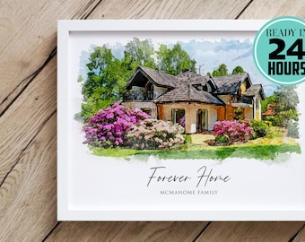 Custom House Portrait, Watercolor Home Illustration (Digital Download or Poster Print)
