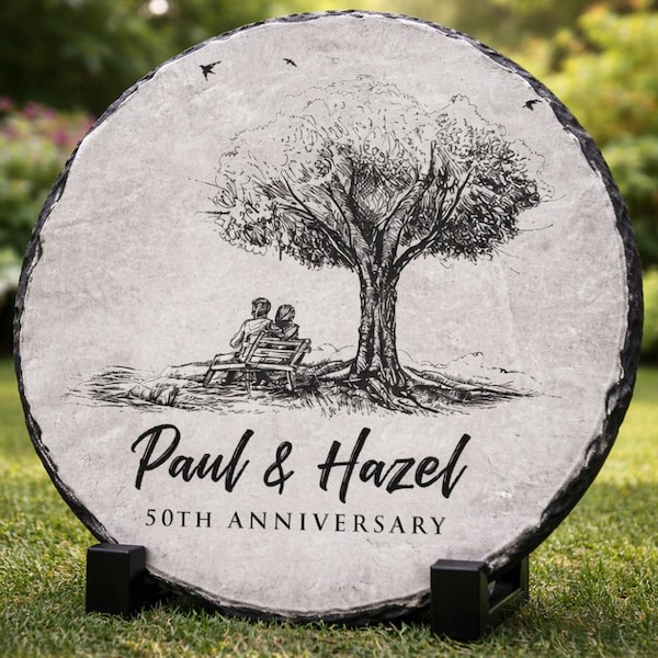 50th Anniversary Gift for Parents, Romantic Couple Tree Engraved Slate Keepsake