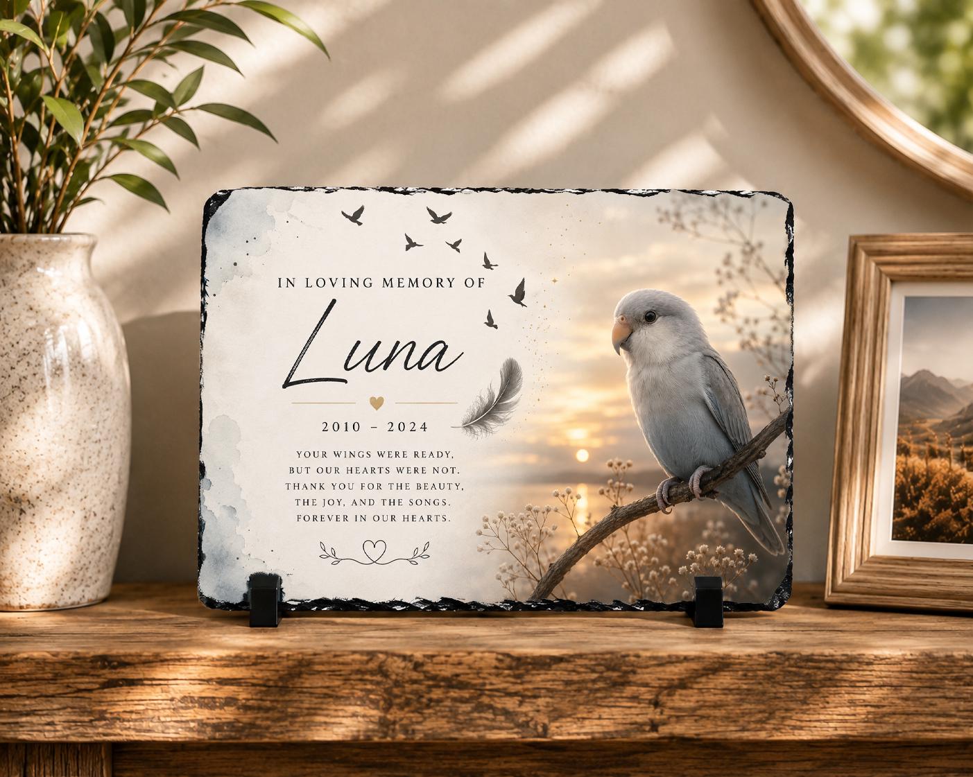 Personalized Bird Memorial Stone, Custom Pet Bird Memorial Gift, Parakeet Memorial Plaque, Cockatiel Loss Gift, Rainbow Bridge Keepsake