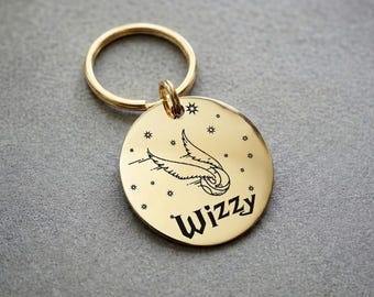 Personalized Wizard Dog Tag, Flying Snitch Pet ID, Custom Engraved