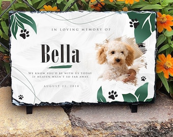 Personalized Pet Memorial Slate with Engraved Photo, Green Grave Marker for Dog or Cat, Comforting Remembrance