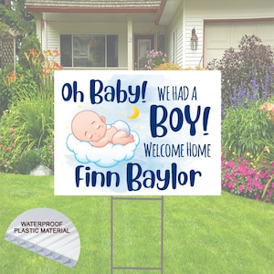 Baby Announcement Yard Sign for Boy comes with H-Stake  24x18, printed on coroplast   Oh Baby, We had  a boy (with name)
