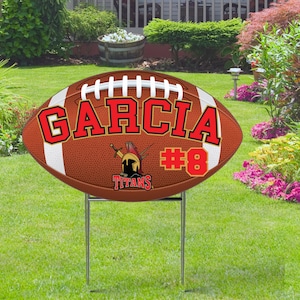 Football Cut-out yard sign   30x19 with H-Stake -  Coroplast - Cheers, Personalize, School Spirit