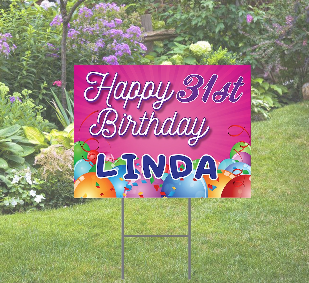 Happy Birthday Balloons Yard Sign Pink Background Comes With Etsy