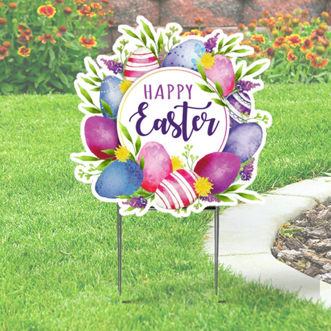 Easter Yard Sign Cutout Happy Easter Flowers Eggs - Etsy