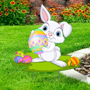 Easter Bunny Cut-out yard sign with Eggs, 24&#39;&#39;x24&#39;&#39; with H-Stand