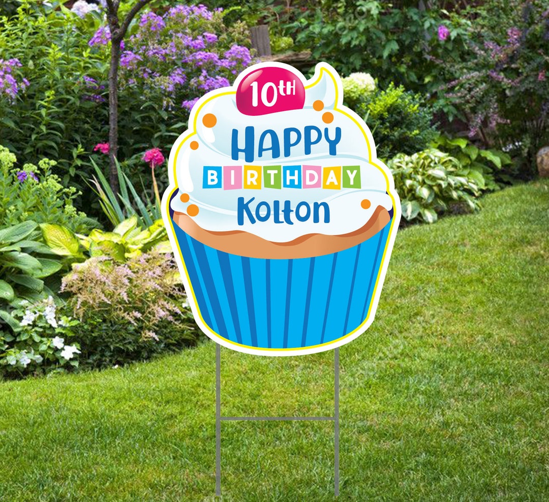 Happy Birthday Cupcake Yard Sign With Hstake Boy & Girl Options 24