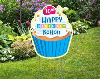 Happy Birthday Cupcake  Yard Sign with H-stake  Boy & Girl Options  24''x24'' Coroplast yard sign