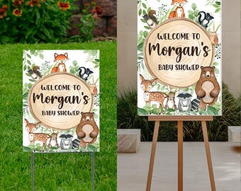 Welcome Woodlawn Baby  Shower Theme Sign with H-Stake  24x18 or 24x36 for an easel, printed on coroplast, Personalize,