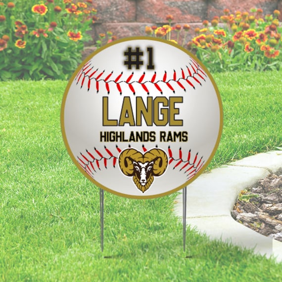 Baseball Sport Cut-out yard sign 24x24 with H-Stake - Coroplast , Personalize, Sports, Spirit Signs - with School Colors & Logo - Round