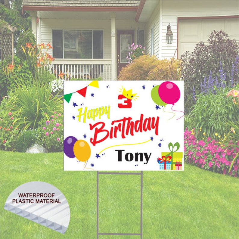 Happy Birthday Yard Sign With Name and Age Comes With Hstake Etsy
