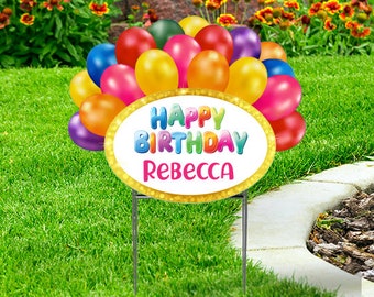 Happy Birthday Yard Sign  with  Balloons, Personalize with Name   Comes with H-Stake  24x18, printed on coroplast,  Cutout