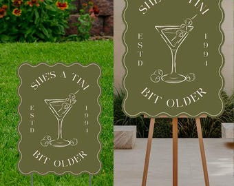 Birthday Sign Martini Theme  Tini Bit older   24x18 yard sign or 24x32 for an easel, printed on coroplast, Personalize