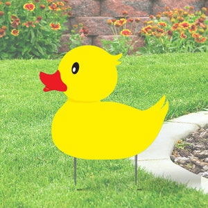 Letrero de patio recortado de pato de goma con estaca en H - coroplast, 24''x27'', en blanco o personalizado
