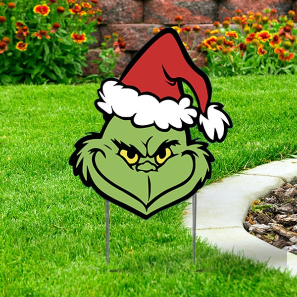 Grinch  Yard Sign Cutout comes with H-Stake  24x20, printed on coroplast  Christmas Yard Decorations