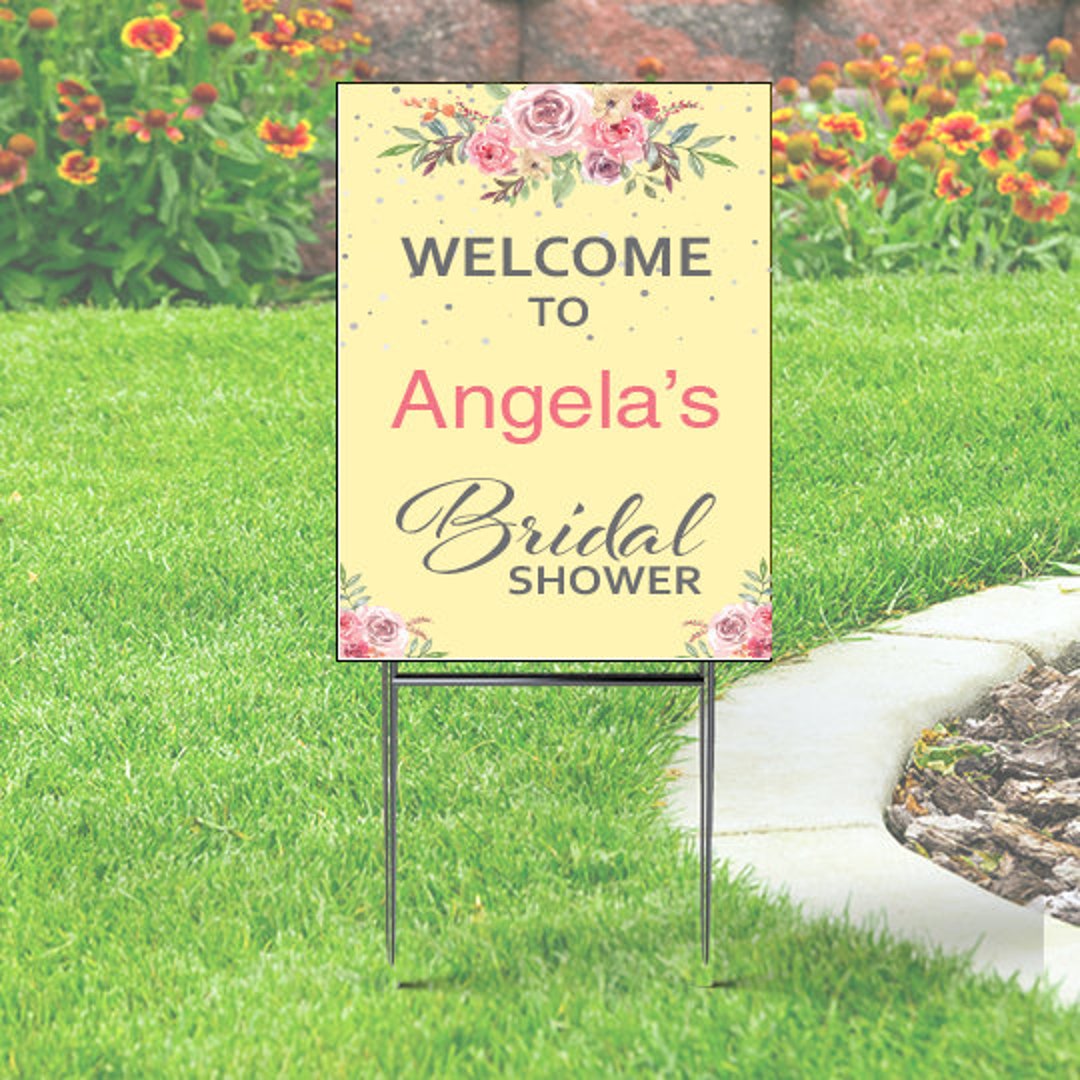 Bridal Shower Yard Sign Cream Background With Roses Comes With Hstake 24x18, Printed on