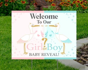 Welcome to  Baby Reveal Yard Sign  Comes with H-Stake  24x18, printed on coroplast, Personalize, Storks, Girl or Boy
