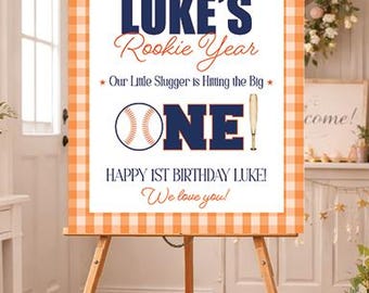 Happy Birthday Sign  Rookie of Year 1st Birthday Baseball Theme 24x32 for an easel, printed on coroplast, Personalize
