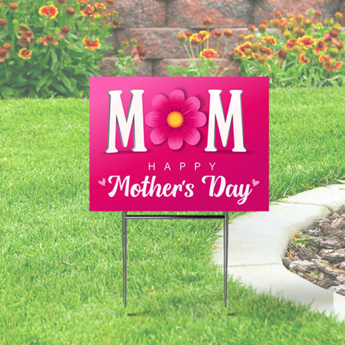 Mother's Day Yard Sign Pink With Flower Coroplast 24x18 Etsy
