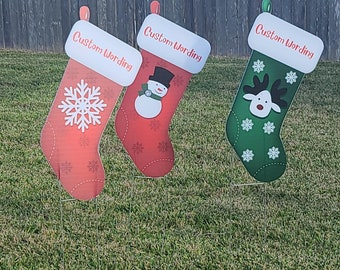 Christmas Stocking  Yard Sign Cutout comes with H-Stake , printed on coroplast  Christmas Yard Decorations, Personalize, customize, set of 3