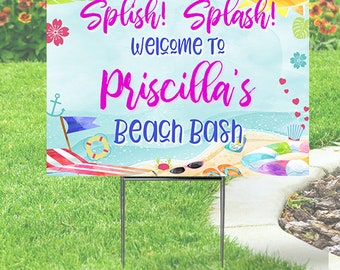 Beach Theme  Yard Sign   Splish Splash Welcome To:   comes with H-Stake  24x18, printed on coroplast