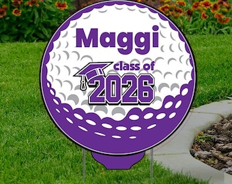 Golf Ball Graduation  2026 Cut-out Coroplast yard sign, 22&#39;&#39;x22&#39;&#39;  Personalize to your school colors.