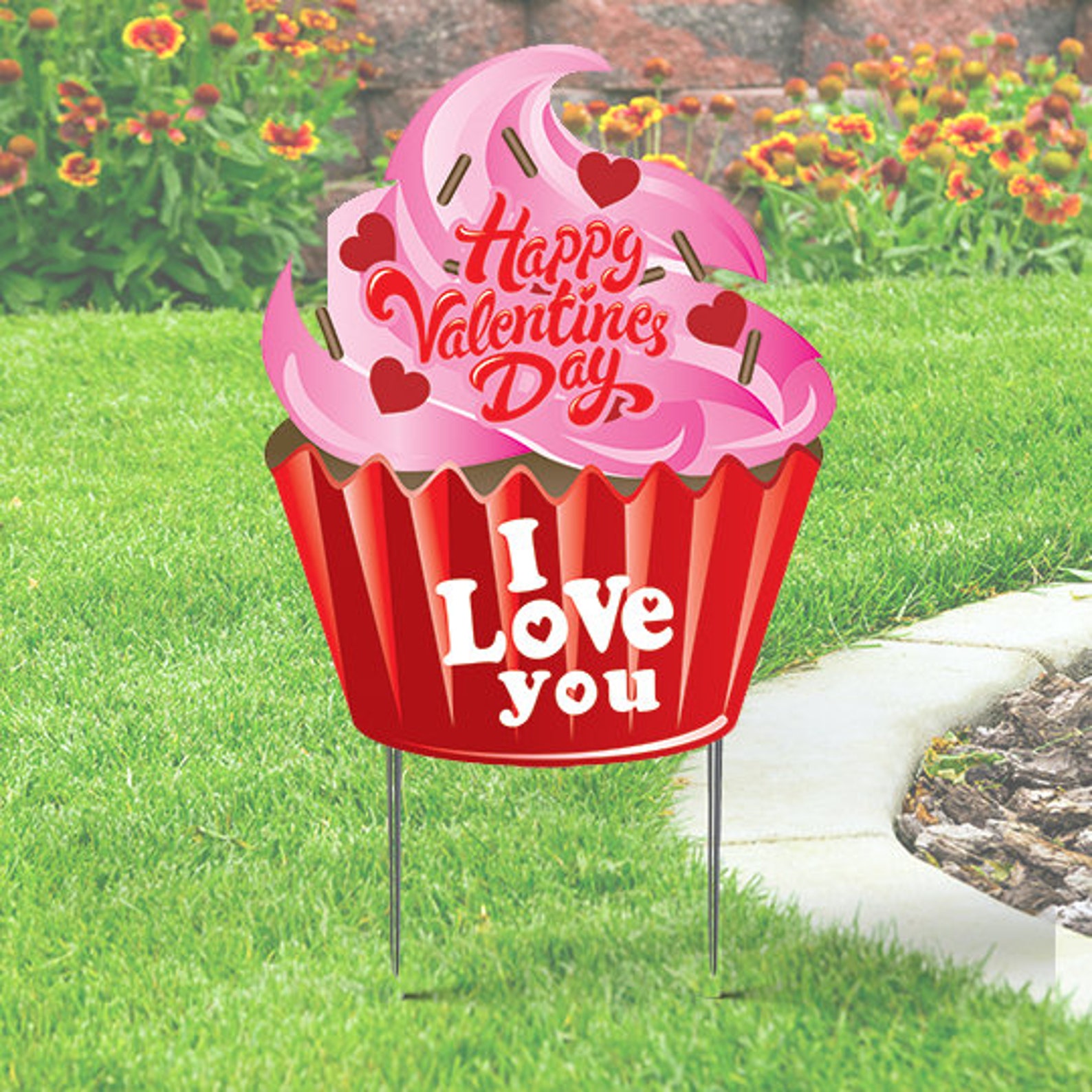 Happy Valentines Day Cupcake Yard Sign With Hstake Etsy